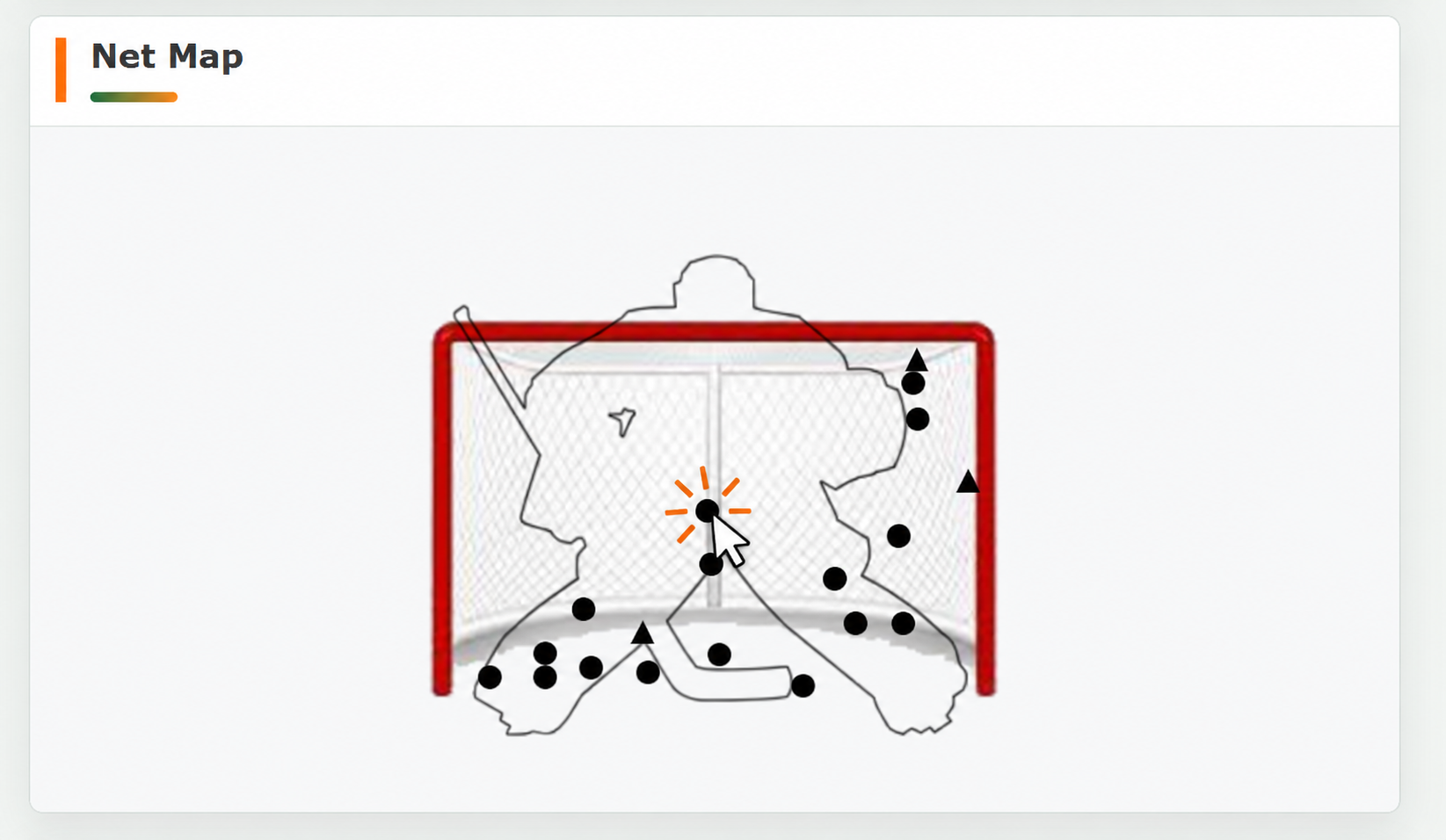 3xG Net Map with a cursor clicking a shot marker to open its event details.