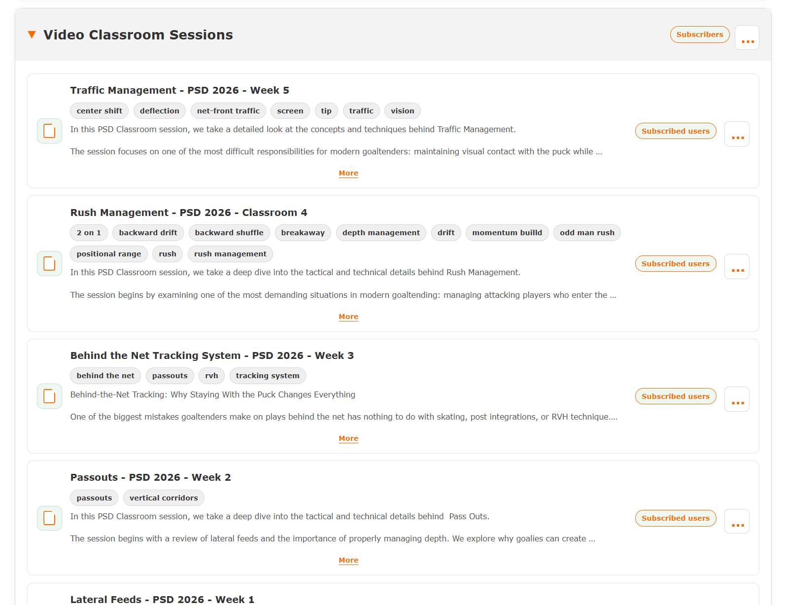 Performance Library with coaching classroom videos and topic tags